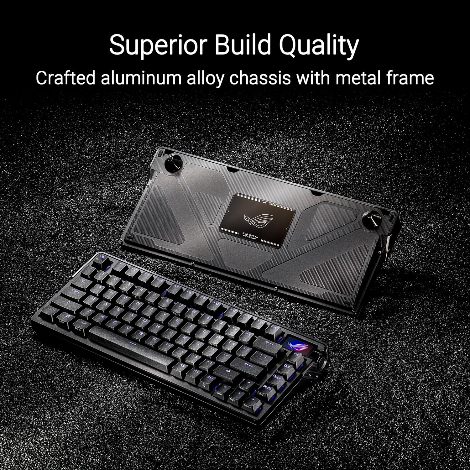 ROG Azoth Extreme 75 Custom Gaming Keyboard, Aluminum Chassis, Carbon Fiber Positioning Plate, Adjustable Gasket Mount, Three-Layer Dampening, Color OLED Touchscreen, ROG NX Snow Switches, PBT Keycaps