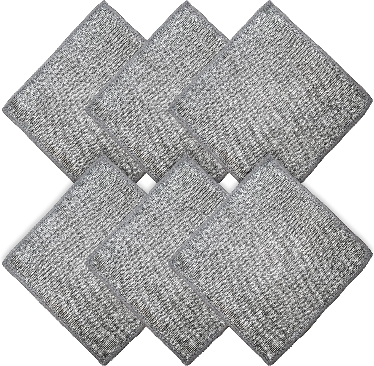 WHOOSH! Microfiber Cleaning Cloth, 6 Pack, Glasses and Screen Cleaning Cloth, Suitable for Car Screen, Computer, Laptop, iPad, MacBook, Smart Phone, Monitor, Eyeglasses, Watches (6 x 6 Inch), Grey